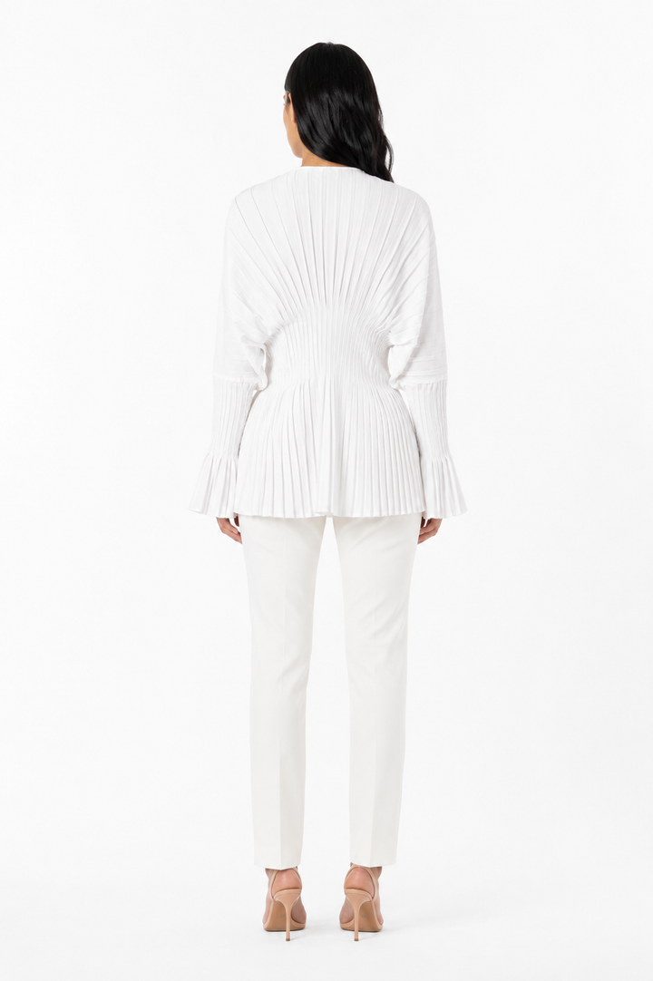 Pleated Waist V-Neck Long Sleeve Blouse – AZUREA
