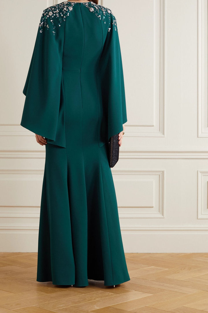 Embellished cape-sleeve gown – Lunas