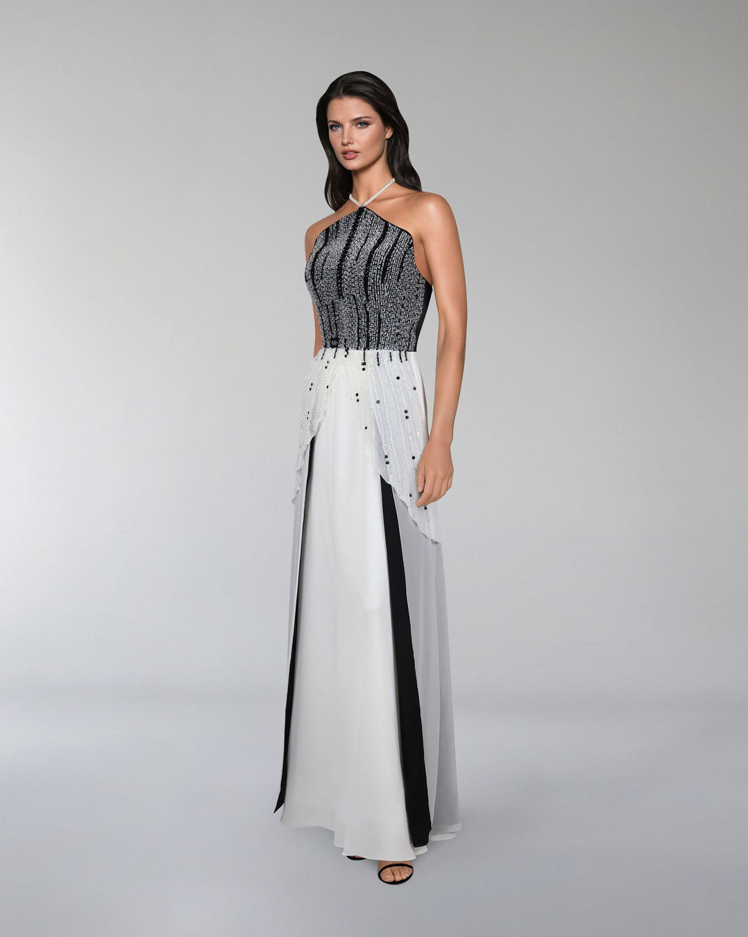 beaded dress with halter neckline and layered skirt-ODD-Reverie