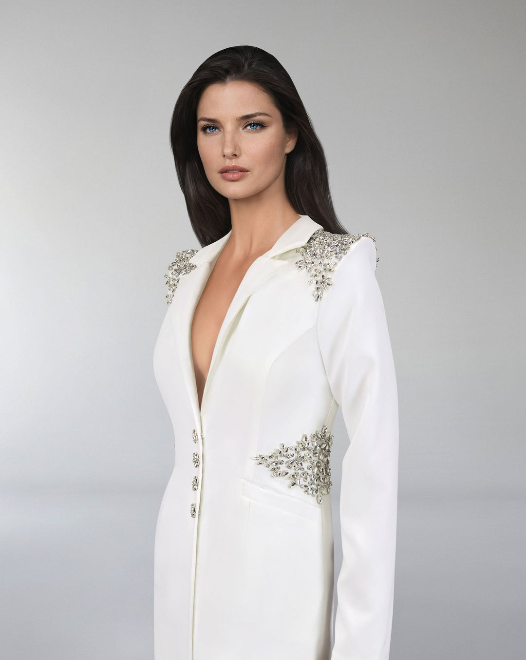 Beaded blazer dress with sharp shoulder-ODD-Sisley