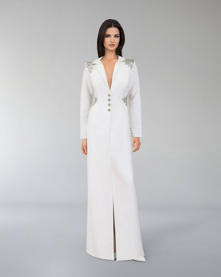 Beaded blazer dress with sharp shoulder-ODD-Sisley