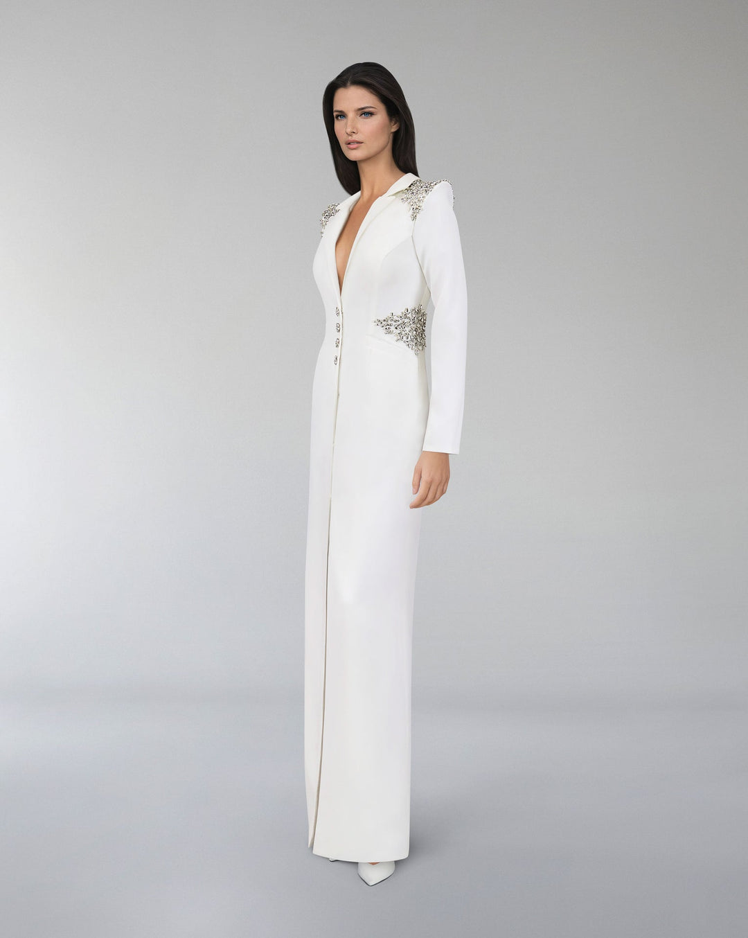 Beaded blazer dress with sharp shoulder-ODD-Sisley