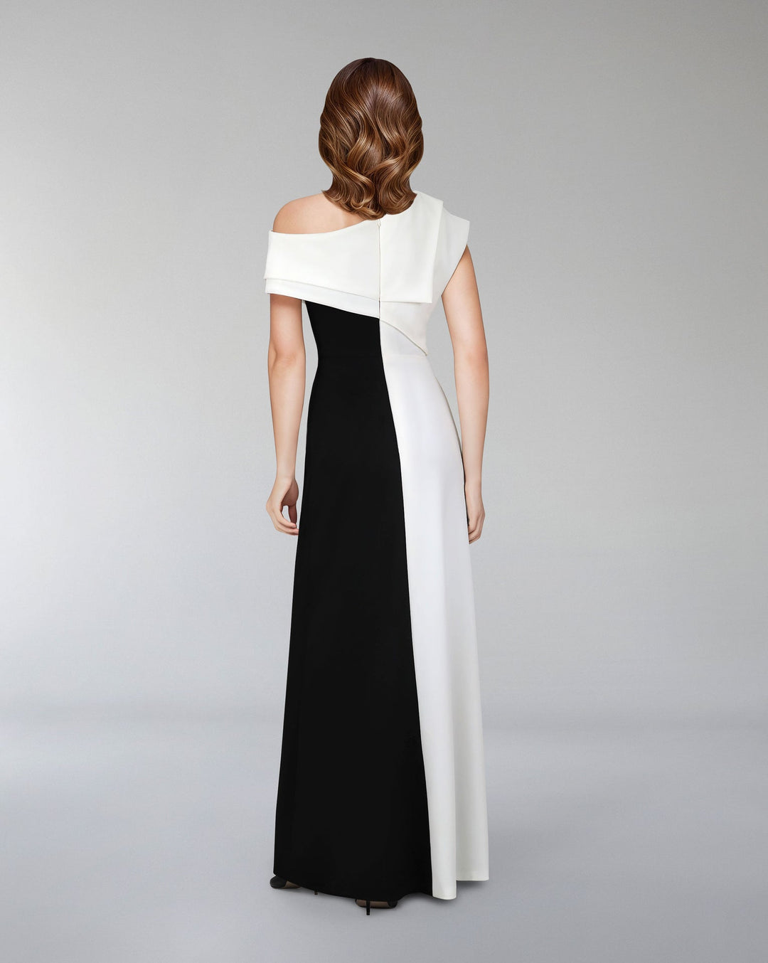 Shoulder off bicolour dress with geometrical shapes - ODD-AILLE