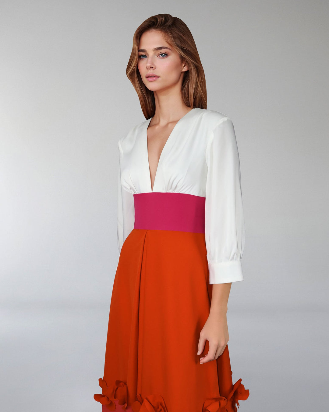 Multicolour flowered dress with waistband - ODD- ROXIL