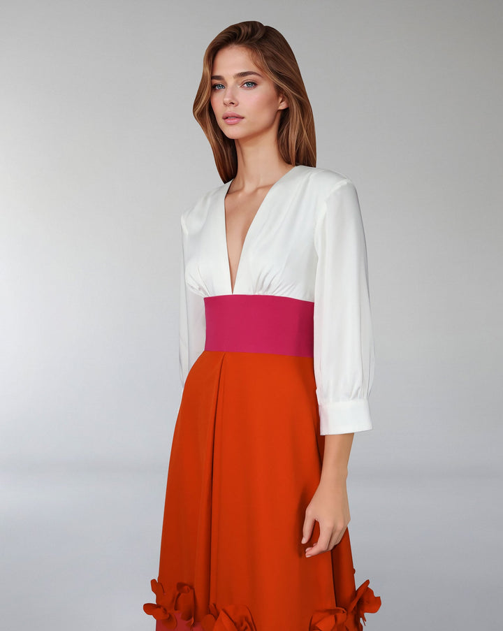 Multicolour flowered dress with waistband - ODD- ROXIL