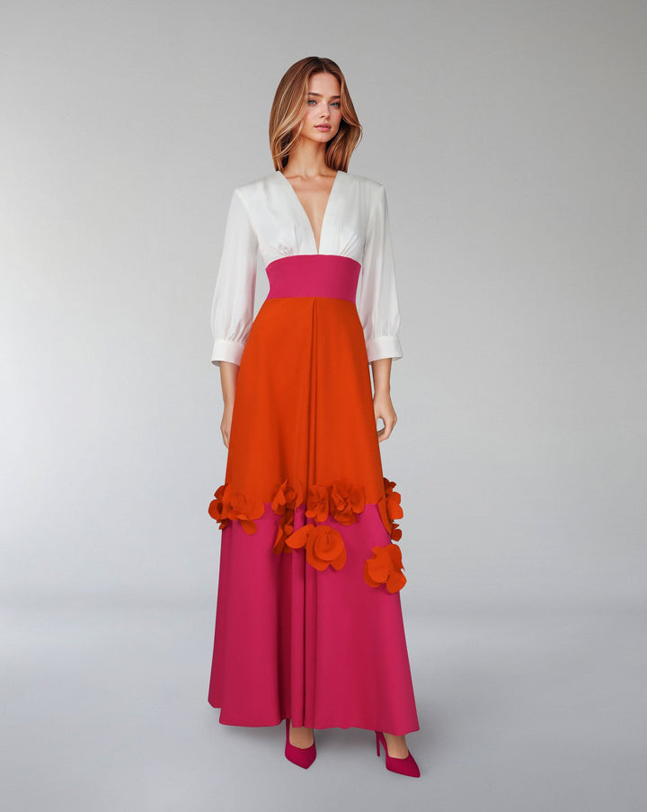 Multicolour flowered dress with waistband - ODD- ROXIL
