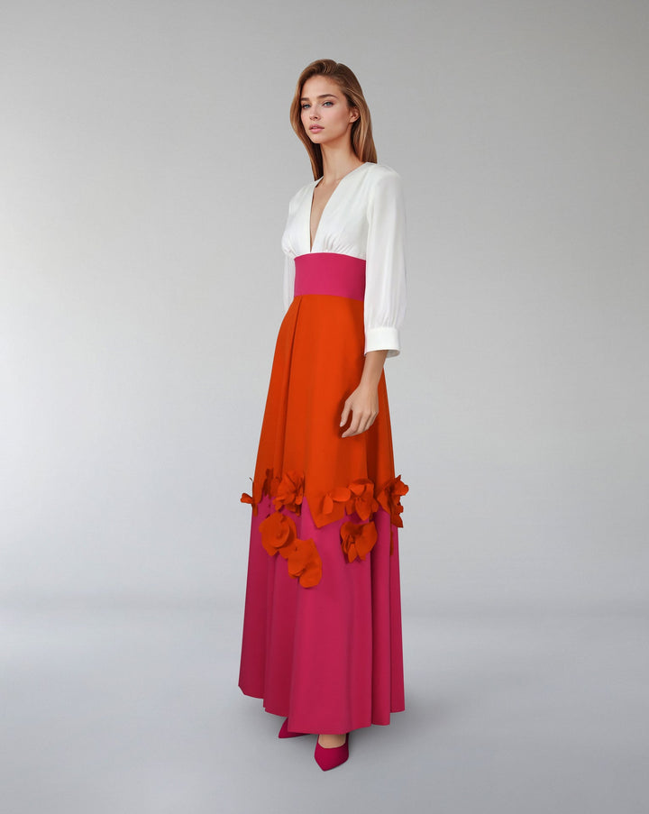 Multicolour flowered dress with waistband - ODD- ROXIL