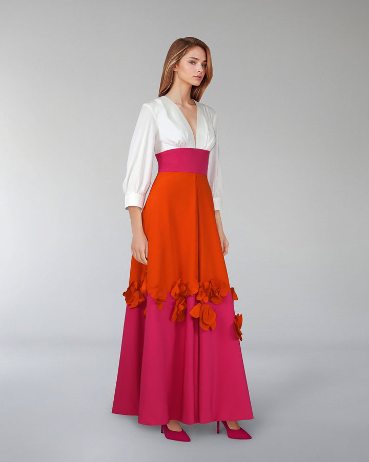 Multicolour flowered dress with waistband - ODD- ROXIL