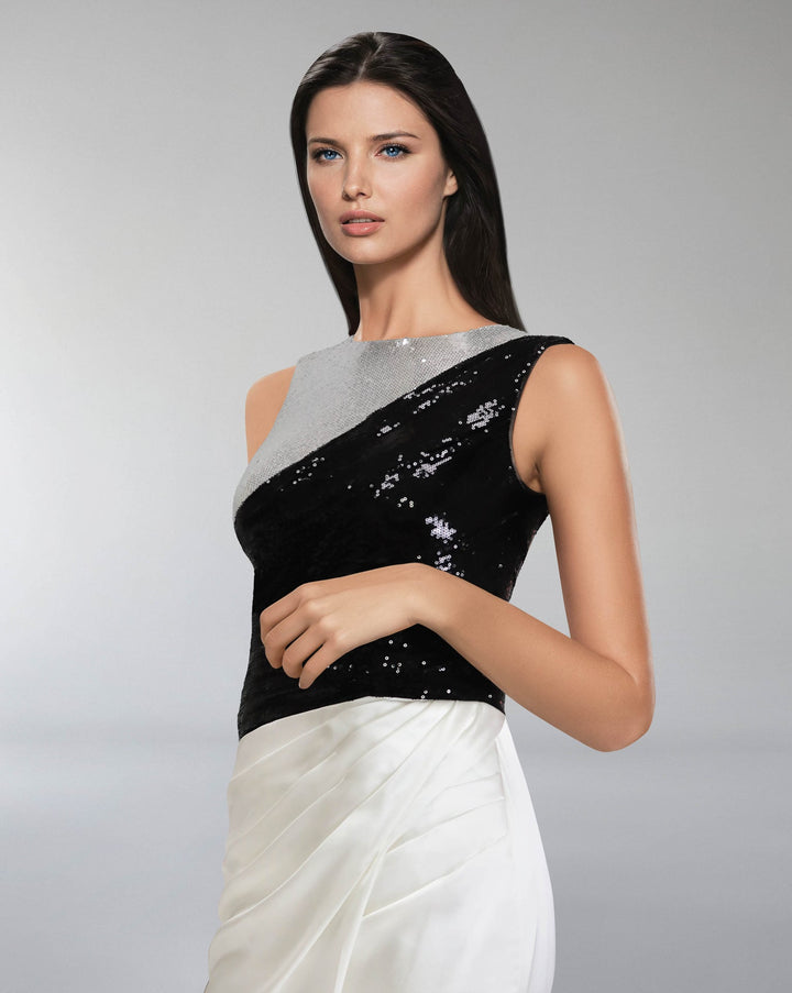 ODD-Sequined dress with overlapped skirt-Gogen