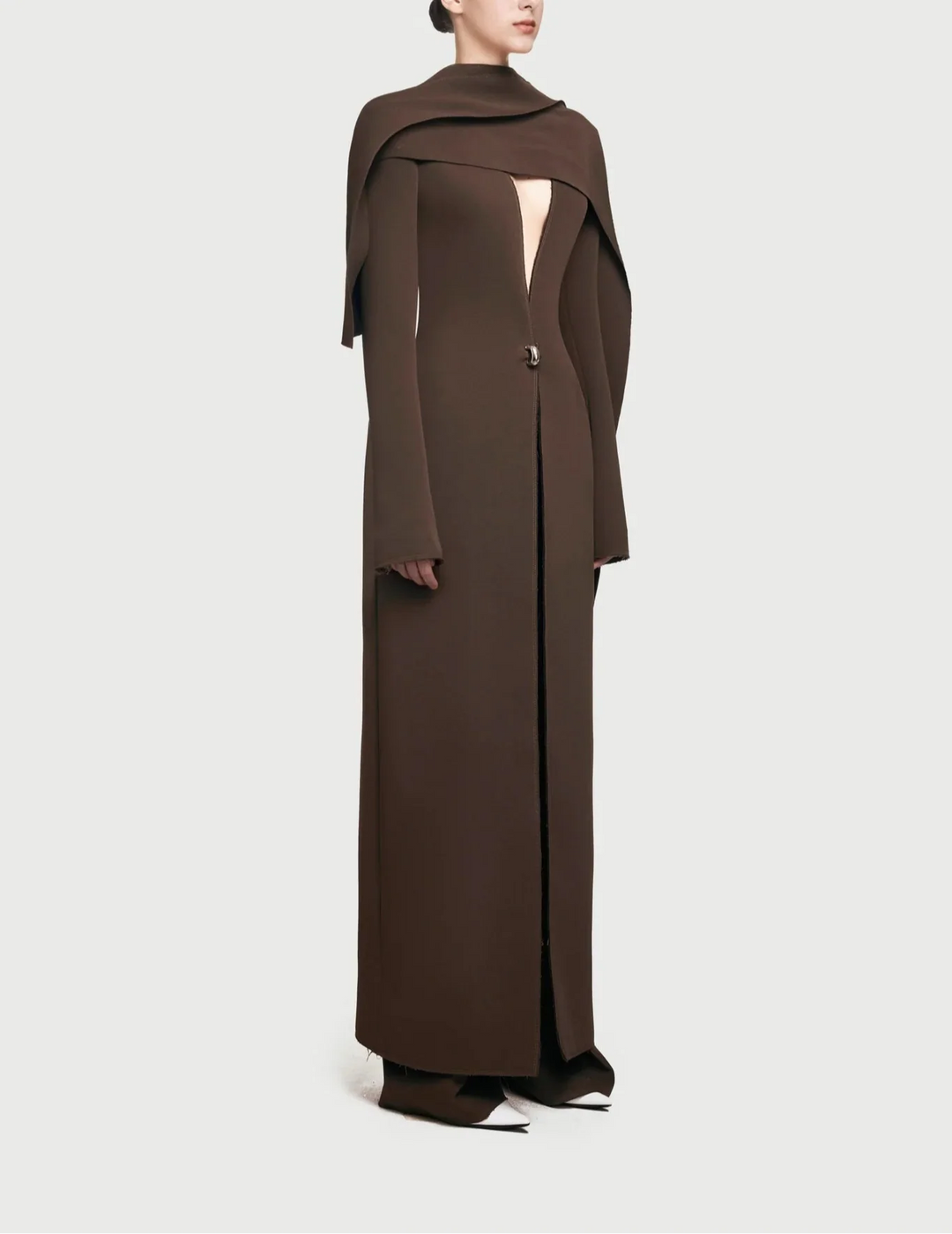 monochrome draped scarf coat dress – Goten