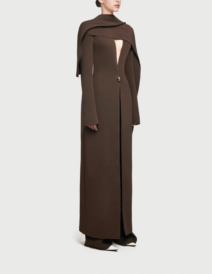 monochrome draped scarf coat dress – Goten