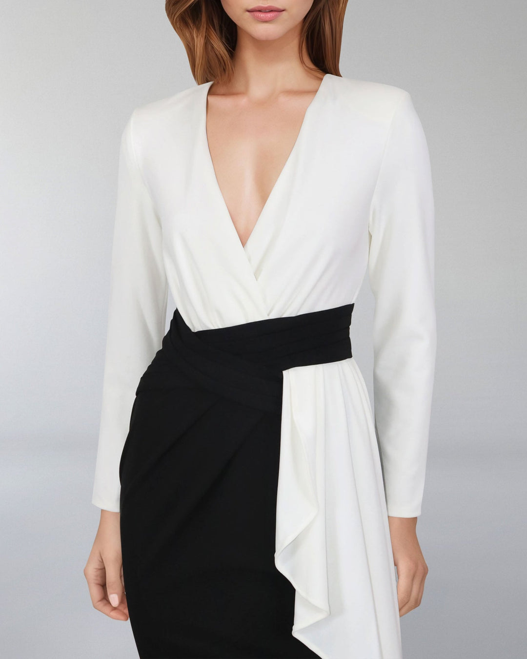 Draped V-neckline dress with ruffle-ODD-Juliah