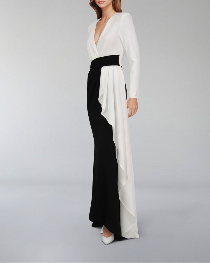 Draped V-neckline dress with ruffle-ODD-Juliah