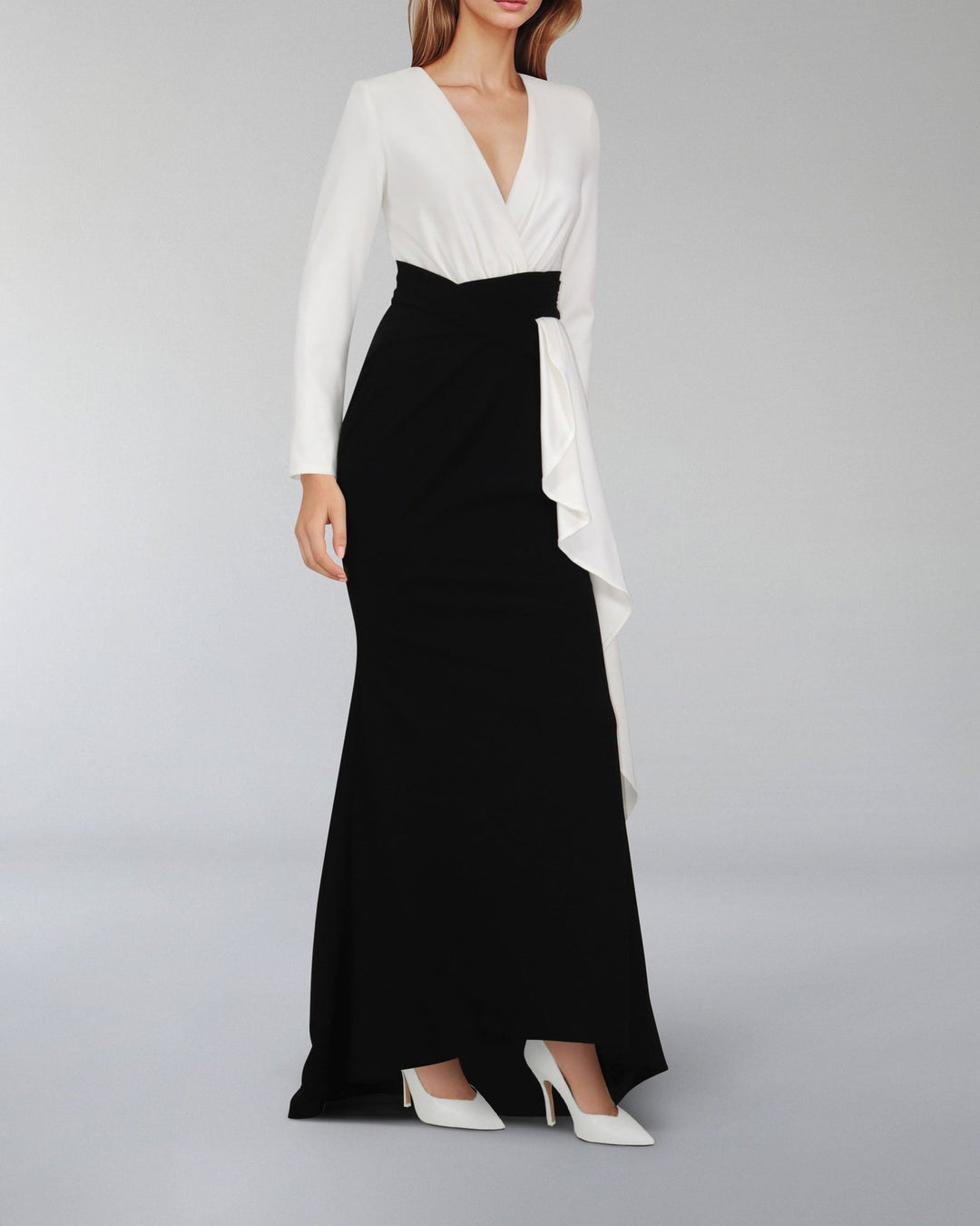 Draped V-neckline dress with ruffle-ODD-Juliah