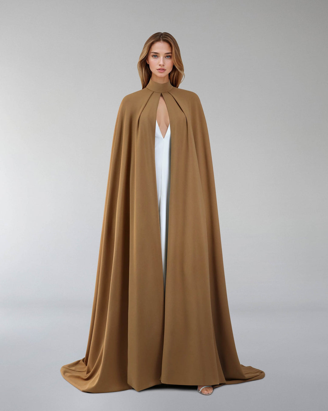 Hearted neckline dress with maxi cape-ODD-Sulaaf