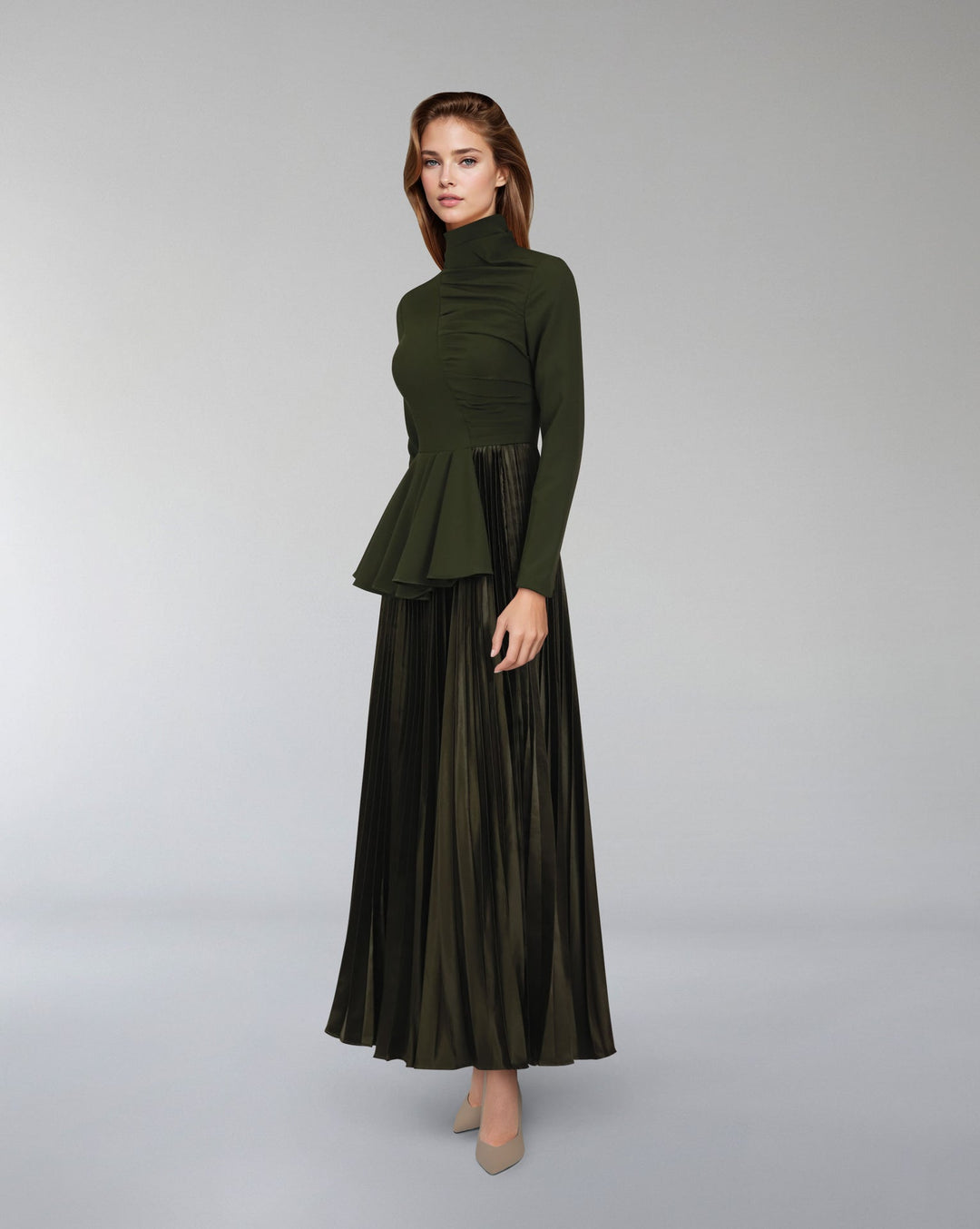 Asymmetrical pleated dress with waistband ruffle-ODD-Tetty