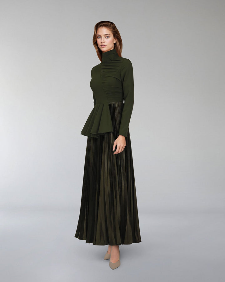 Asymmetrical pleated dress with waistband ruffle-ODD-Tetty