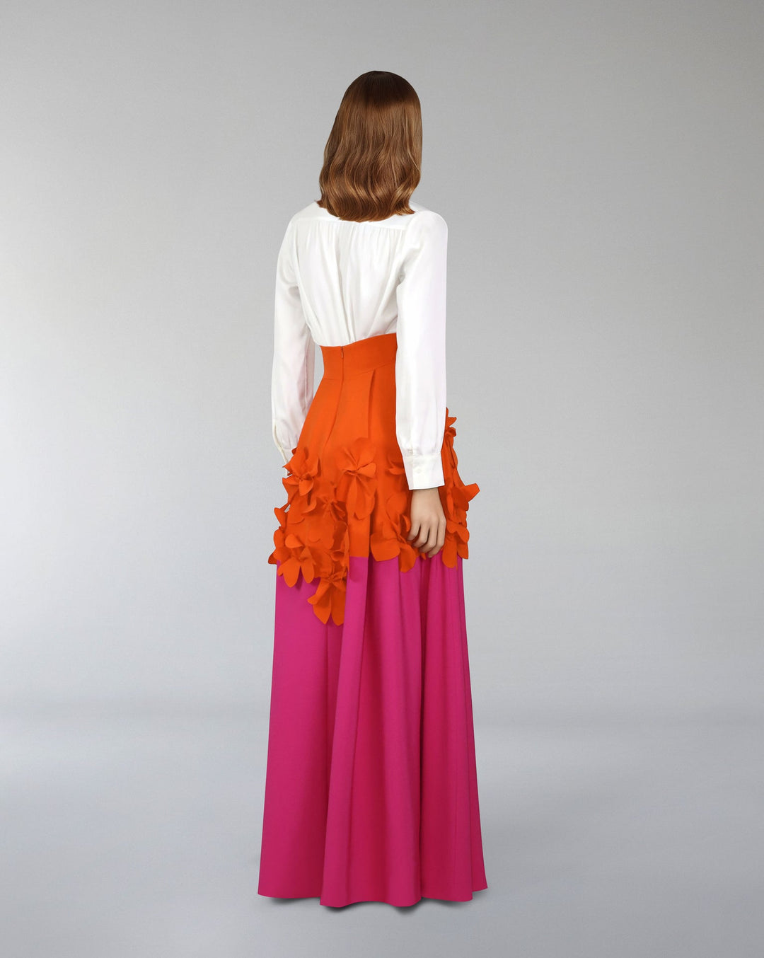 Flowered Bicolour skirt with white shirt - ODD- SET