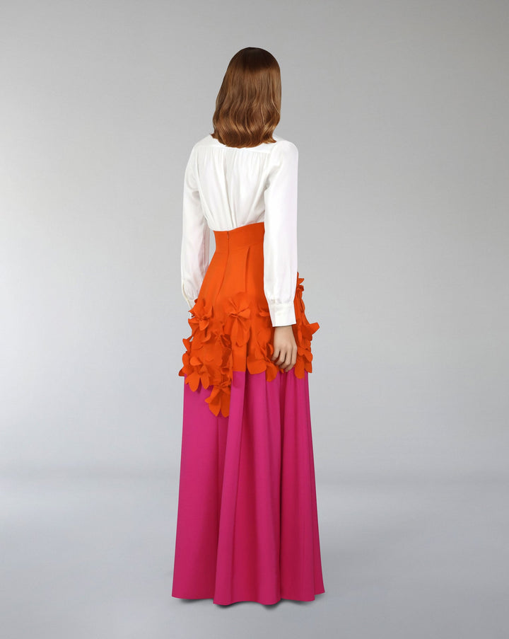 Flowered Bicolour skirt with white shirt - ODD- SET