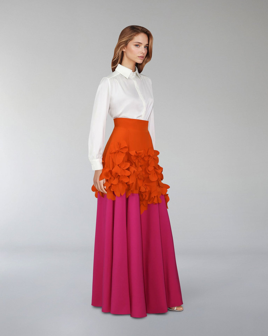 Flowered Bicolour skirt with white shirt - ODD- SET