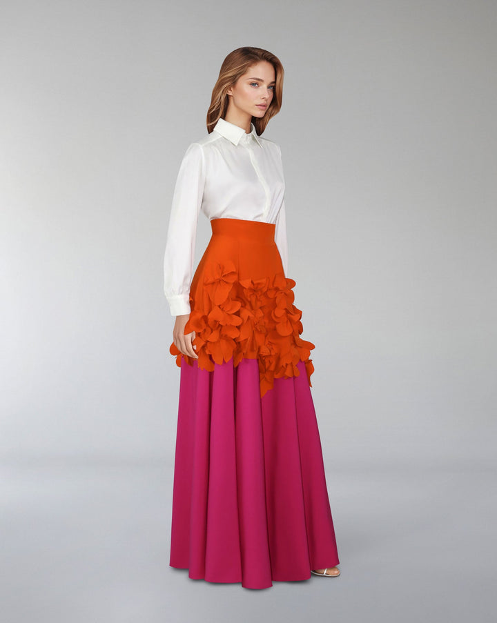 Flowered Bicolour skirt with white shirt - ODD- SET