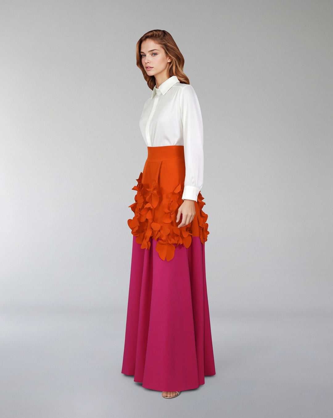 Flowered Bicolour skirt with white shirt - ODD- SET