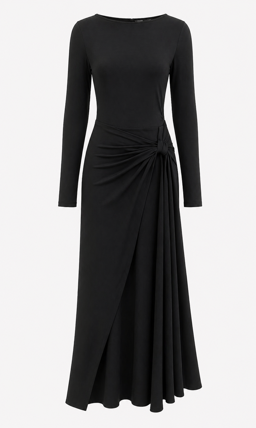 Burgundy Draped Knot Maxi Dress-VELORA