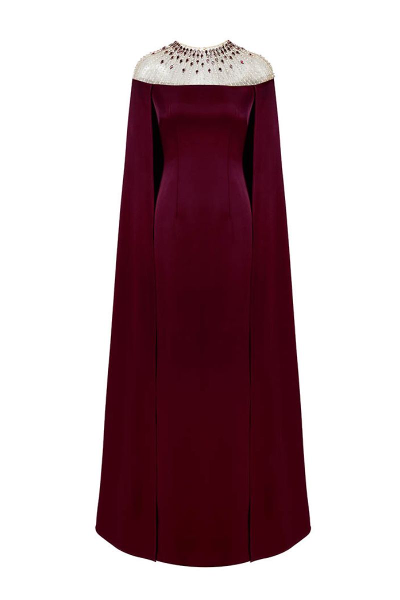 embellished cape gown with crystal neckline – ROYALE