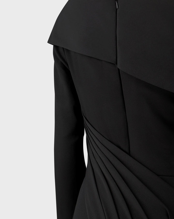 Long sleeved dress with asymmetrical shoulder and 3D flowers - ODD-Lonim