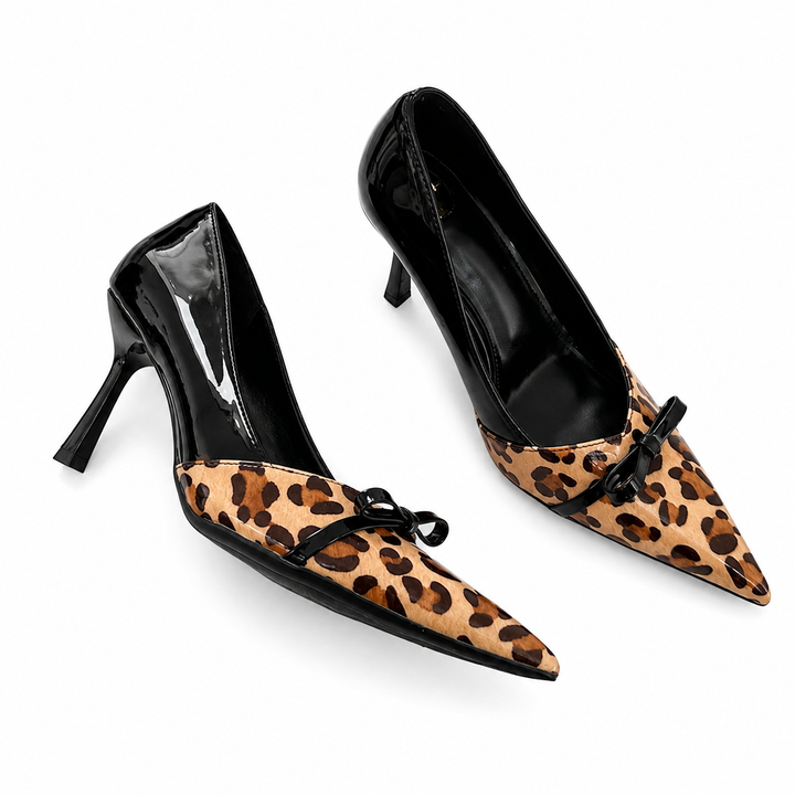 pointed toe stiletto pump with leopard contrast – SAVANNA