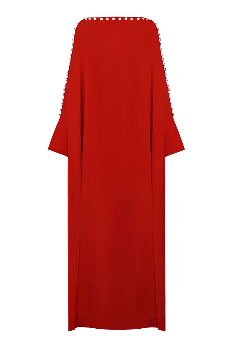 crystal-trimmed kaftan gown with flared sleeves –RAYYN-1