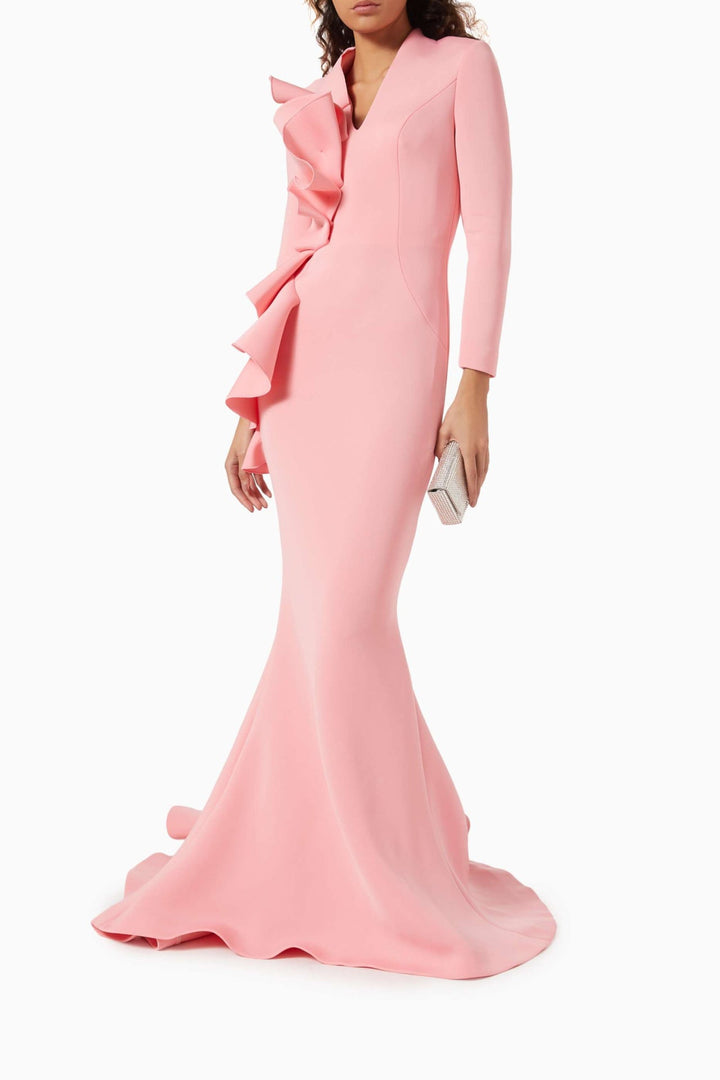 Sculpted ruffle gown with mermaid train – LILORA