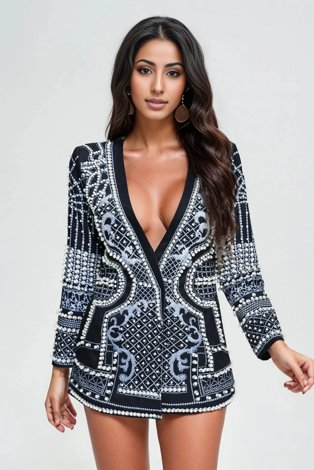 embellished plunge blazer mini dress - Elladine