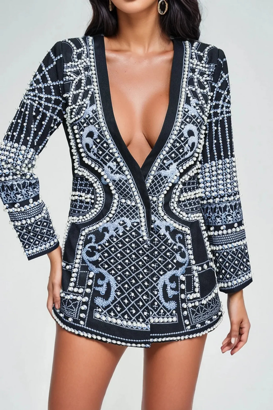 embellished plunge blazer mini dress - Elladine