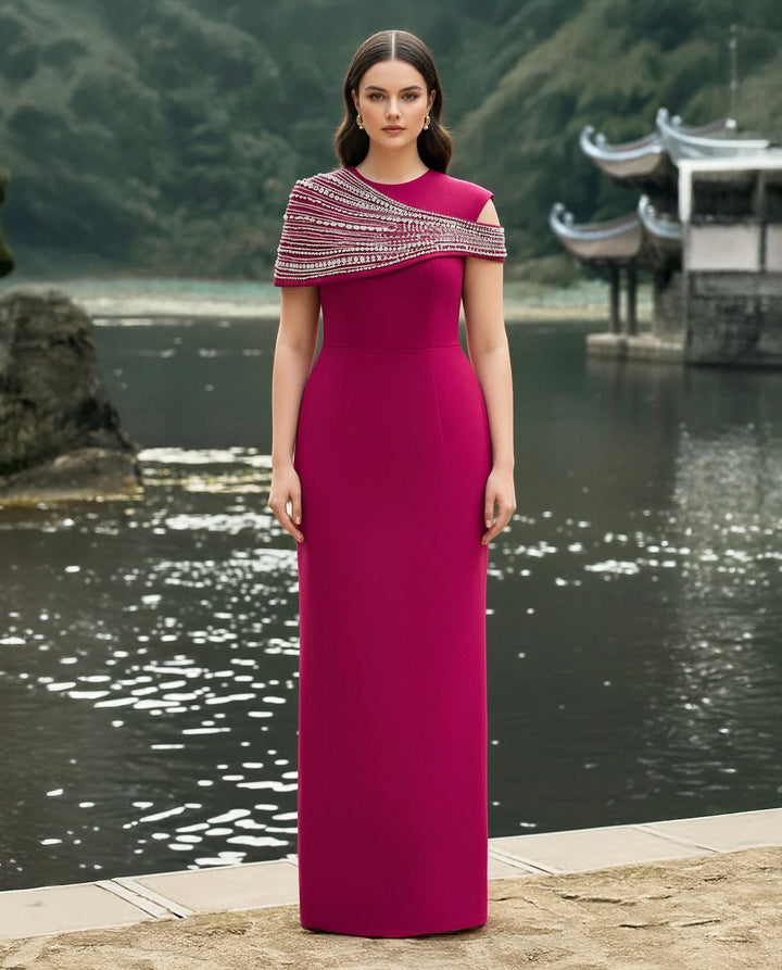 embellished asymmetric cape gown – Lornal-1