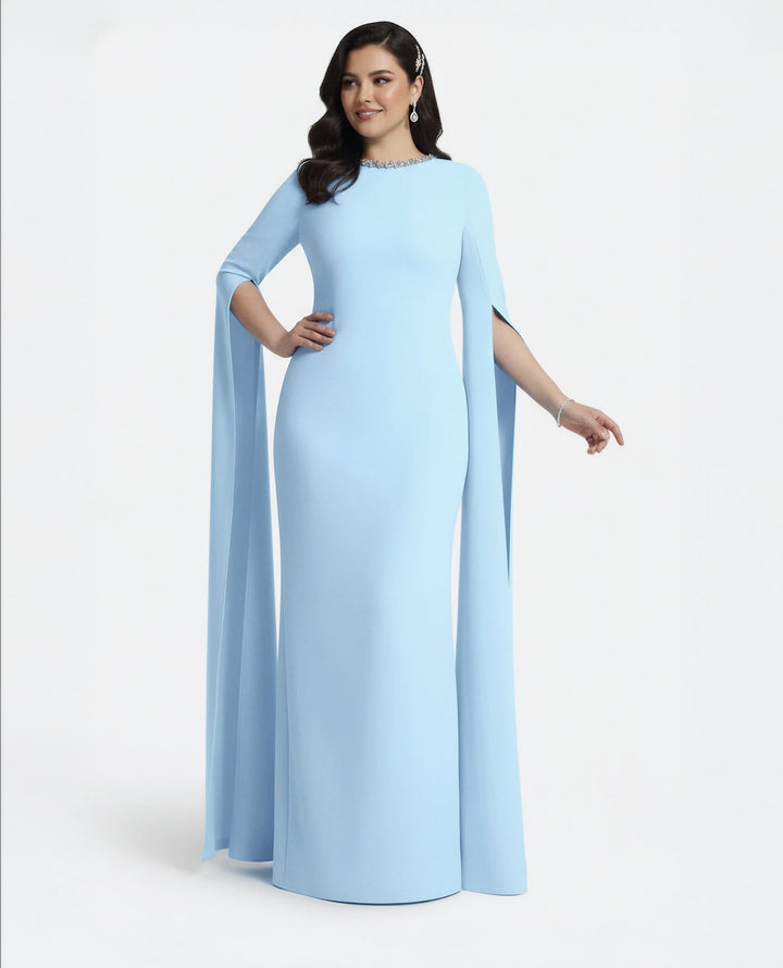 cape-sleeve gown with crystal neckline – CELESTE-1