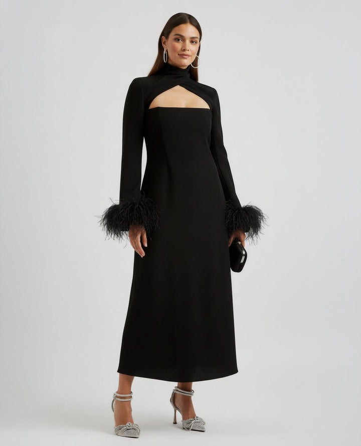 Cutout midi dress with feathered cuffs – Rovin-1