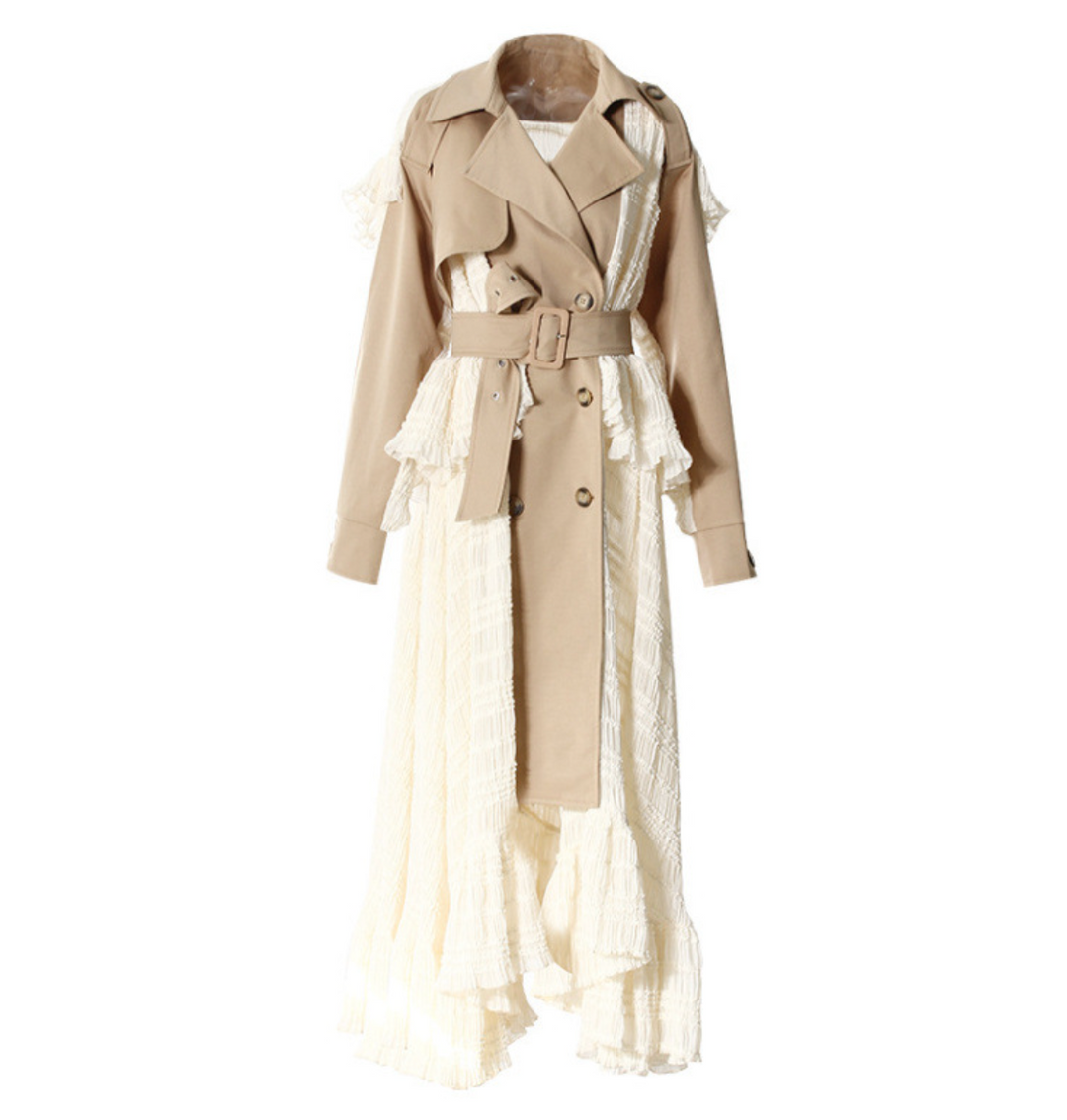 belted trench coat with pleated maxi skirt - ODD- Jayah