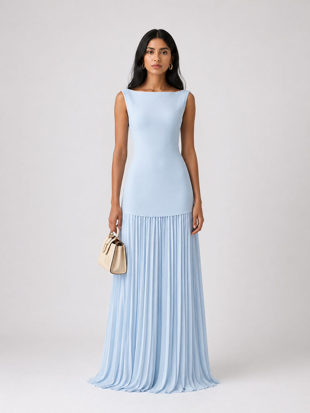 Ivory Pleated Hem Maxi Dress - CELÉNA