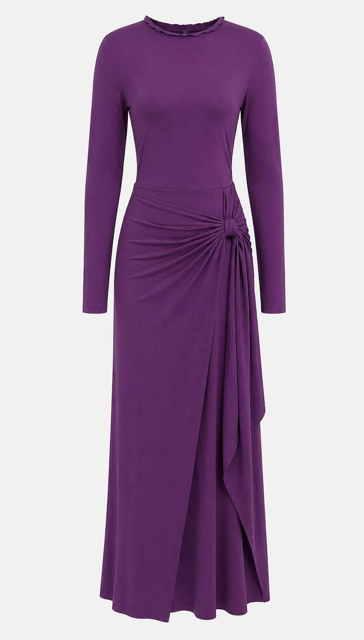Burgundy Draped Knot Maxi Dress-VELORA
