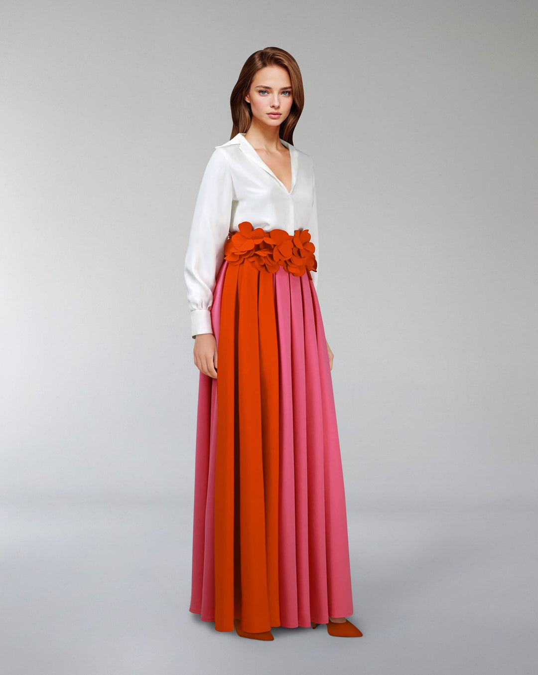 Floor-length skirt with flowered waist and white shirt - ODD-SELENE