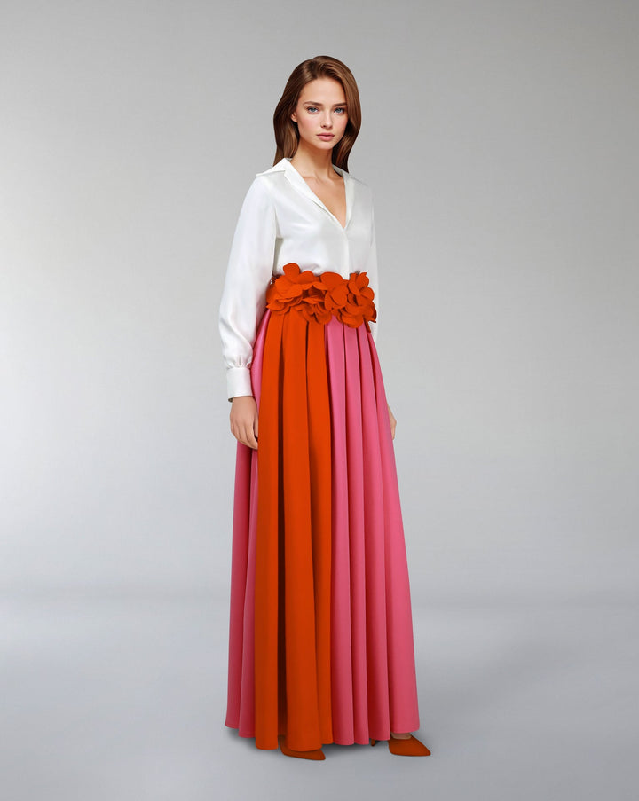 Floor-length skirt with flowered waist and white shirt - ODD-SELENE