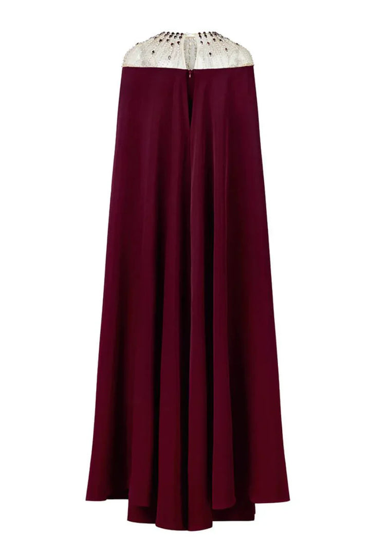 embellished cape gown with crystal neckline – ROYALE