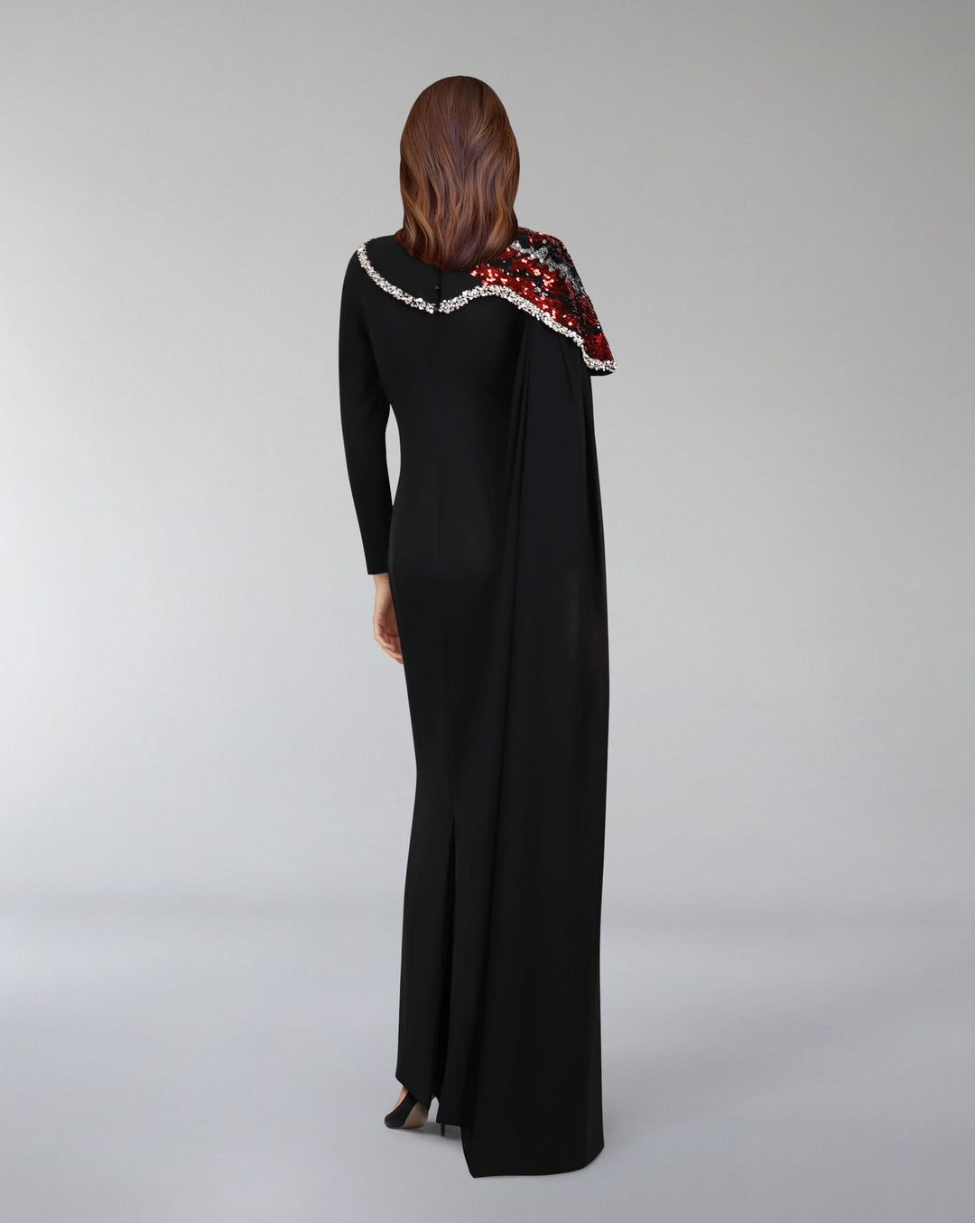 one-shoulder embellished column gown with sequin motif – ODD- REVAKTO