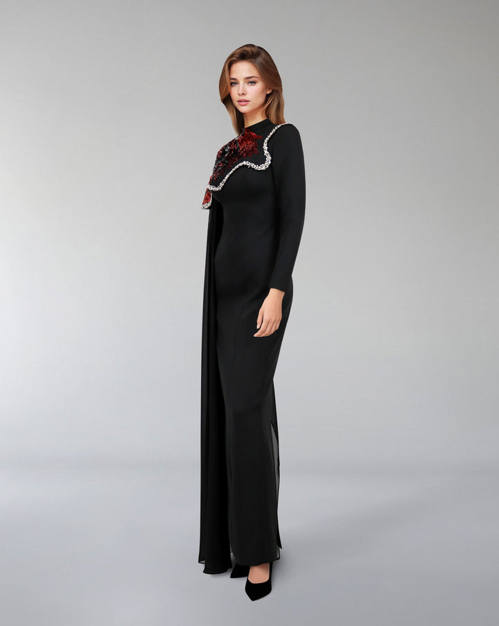 one-shoulder embellished column gown with sequin motif – ODD- REVAKTO