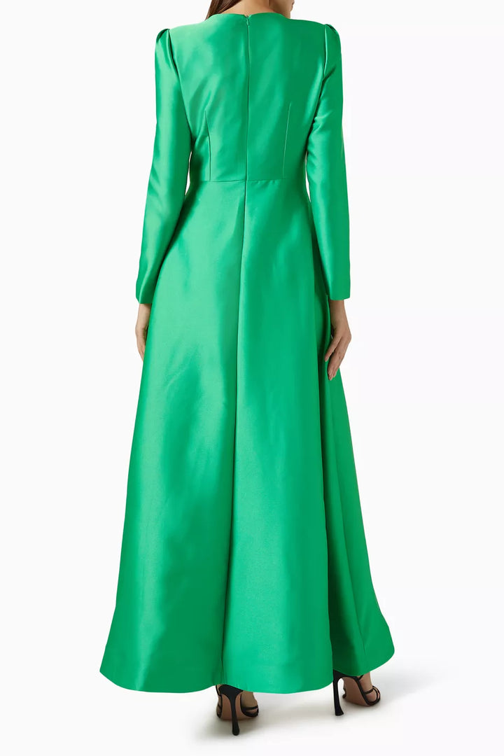 embellished satin gown with contrast belt – Rolien-1