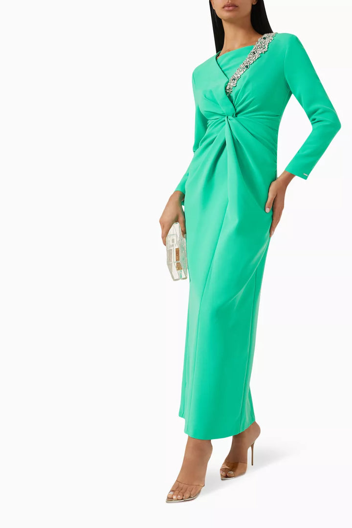 embellished twist-front gown with long sleeves – Sofee-1