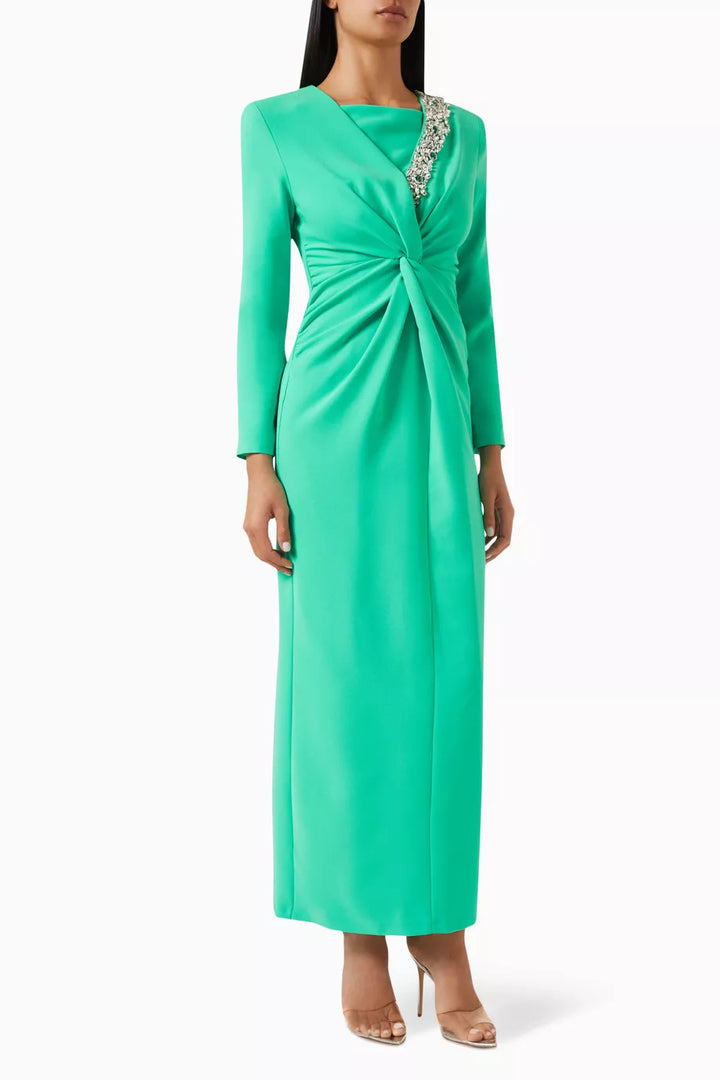 embellished twist-front gown with long sleeves – Sofee-1