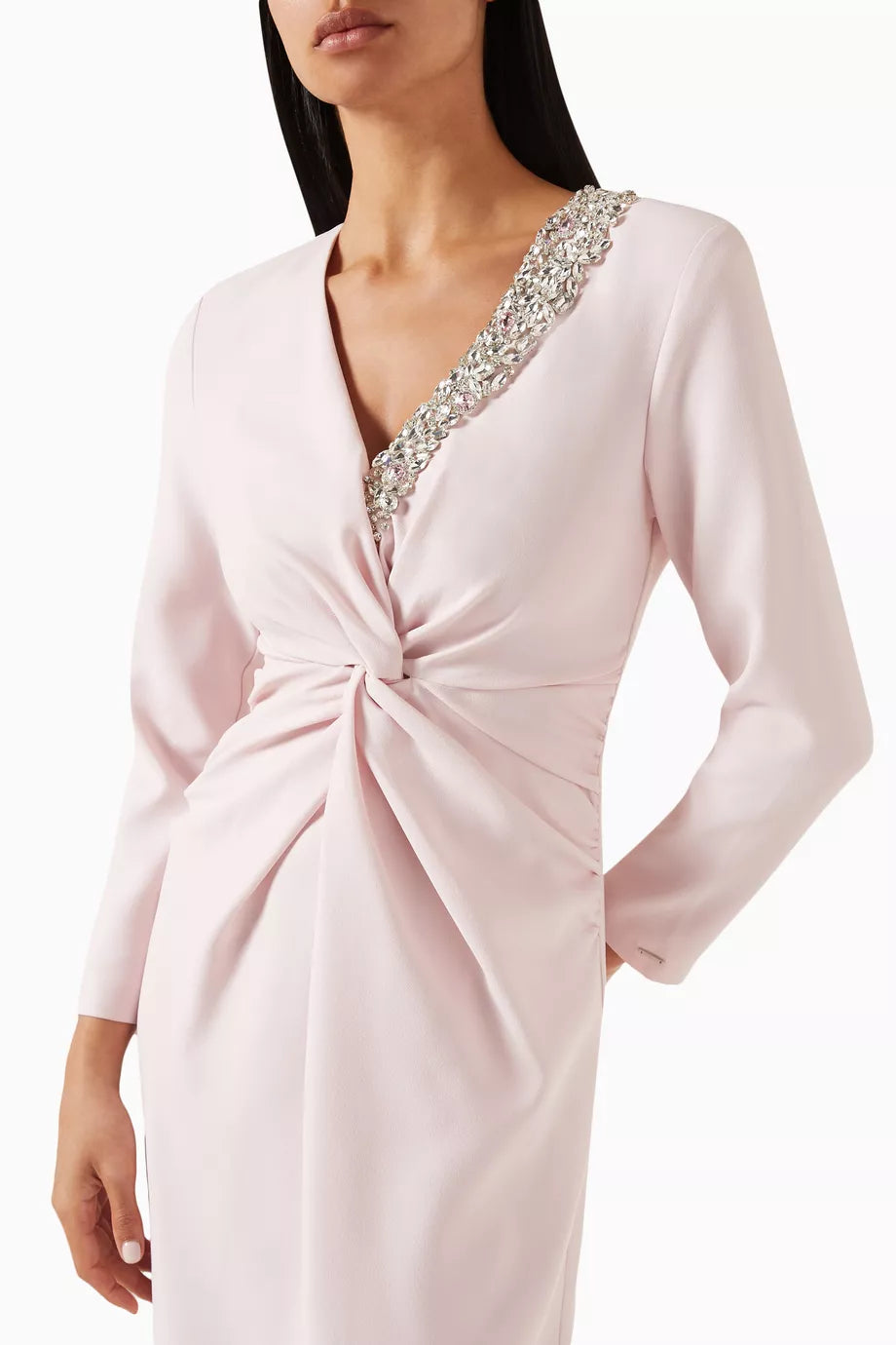 embellished twist-front gown with long sleeves – Sofee