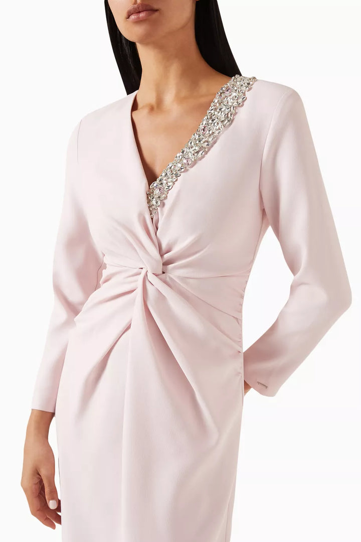 embellished twist-front gown with long sleeves – Sofee